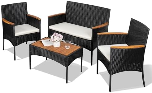 Elegant White Wicker Four-Seat Garden Lounge