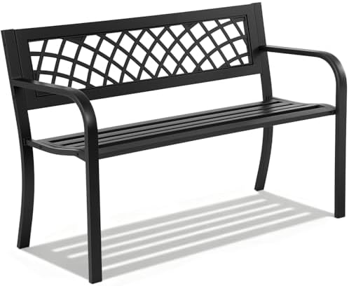 Elegant Iron Garden Bench with Mesh Design