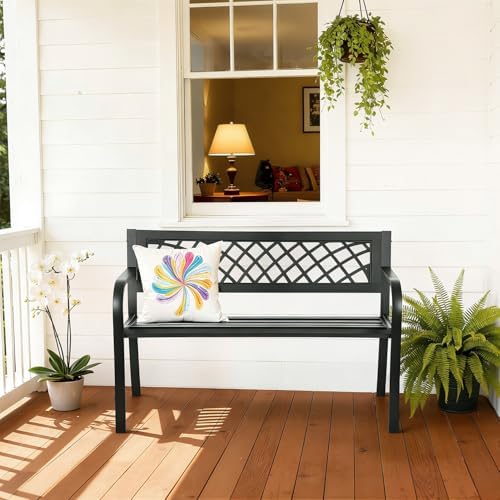 Elegant Iron Garden Bench with Mesh Design