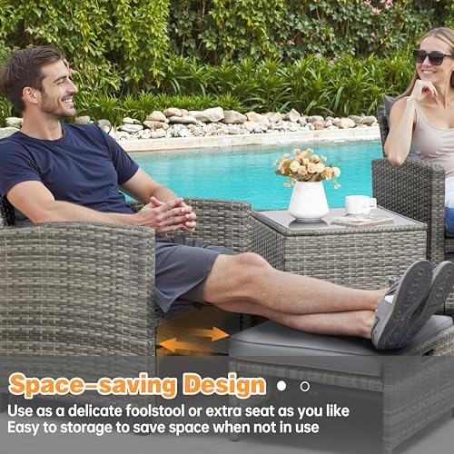 Compact Gray Rattan Ottoman Chat Set
